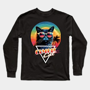 Retro Wave Cymric Cat Miami Shirt Long Sleeve T-Shirt